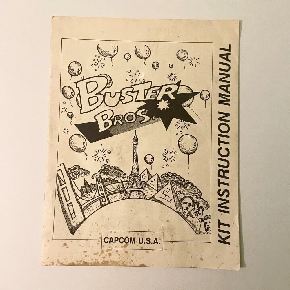 Vintage Buster Bros Capcom Video Arcade Game Service Instruction Manual Stained